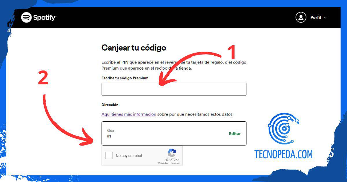 Canjear Código Regalo de Spotify Premium