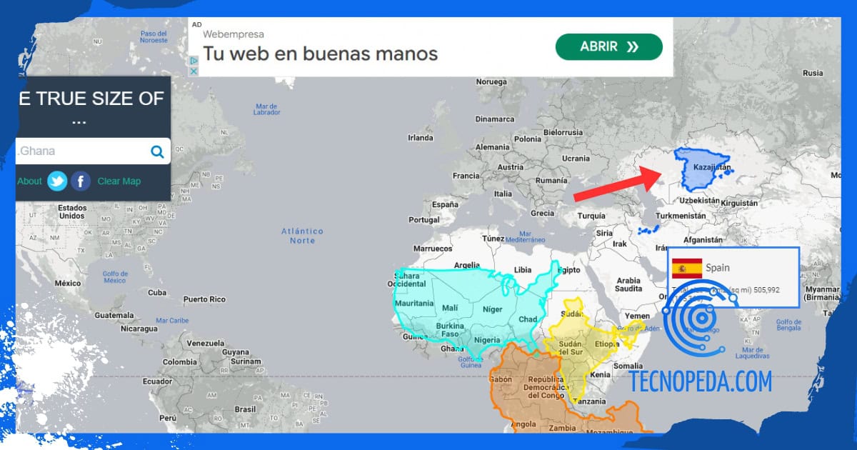Comparar el tamaño de España con otro país