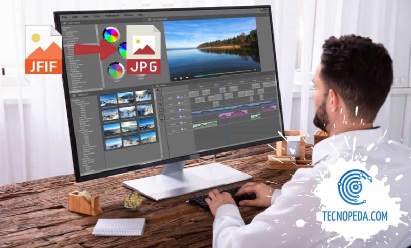 Hombre pasando fotos de jfif a jpg