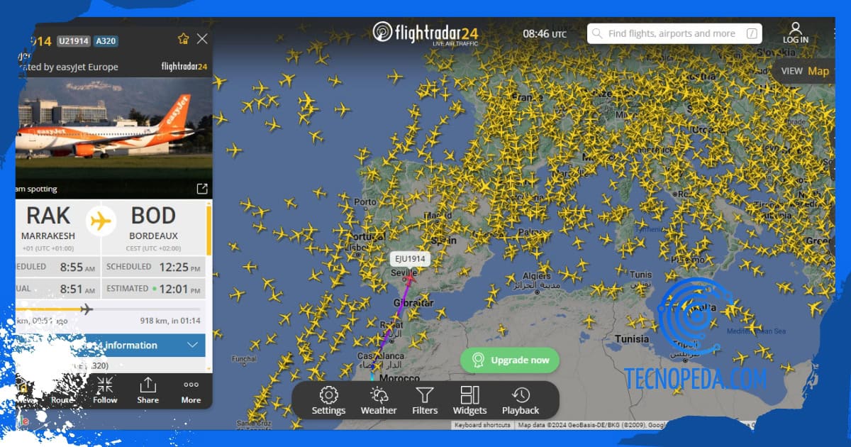 Mapa de rutas aéreas en España