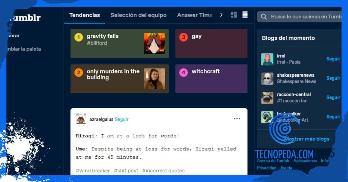 Portada de la web de Tumblr