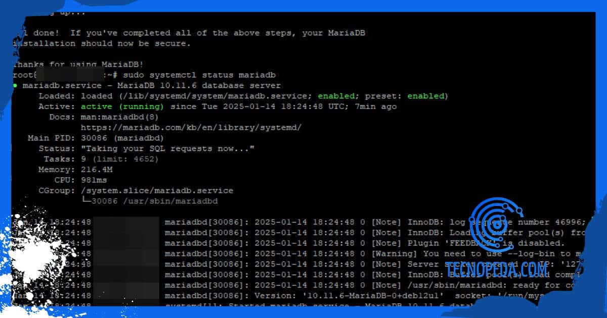 MariaDB corriendo en el servidor