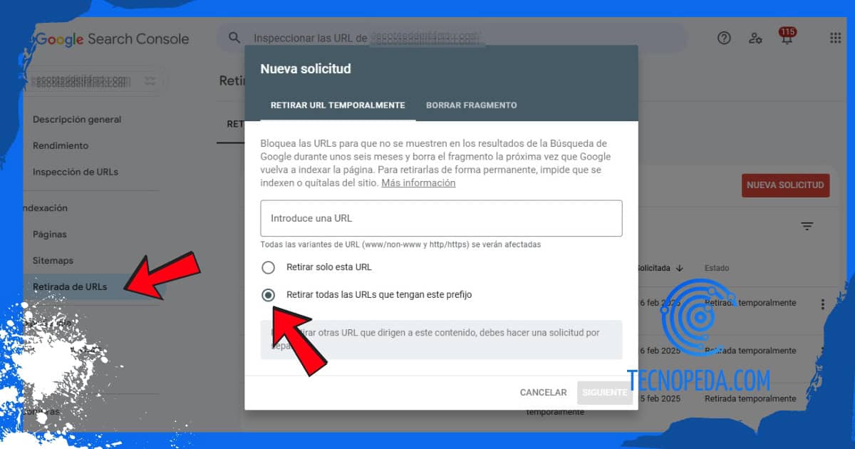 retirar url de Search Console