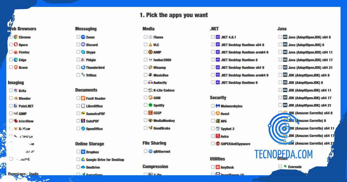 Ninite Seleccionar apps en Ninite