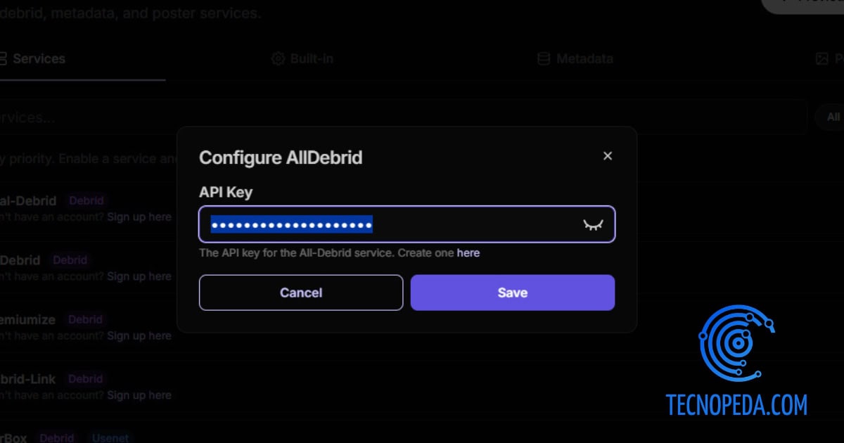 Añadir Api Key de Alldebrid en AIOStreams
