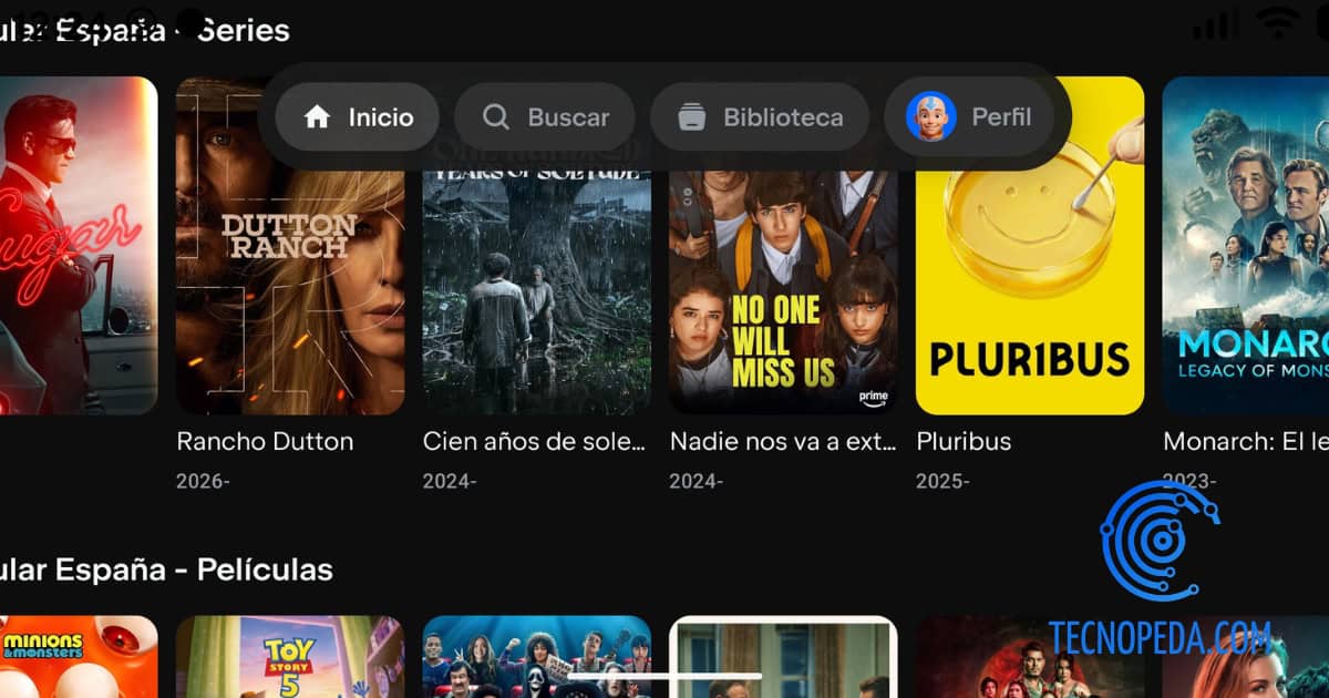 Interfaz de Nuvio en Android Tv
